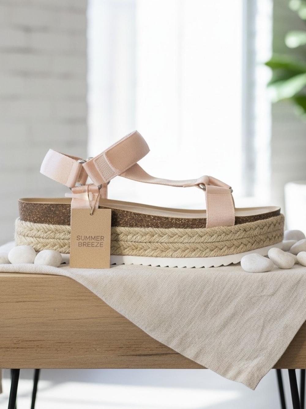 Women's Pink Espadrille Platform Velcro Sandal